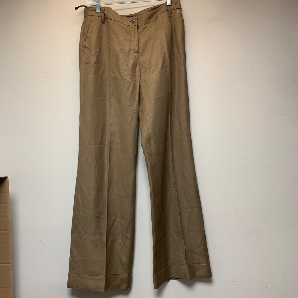 Boden Wide Leg Trousers Women 10L Brown Excellent Wool Linen Cuffed